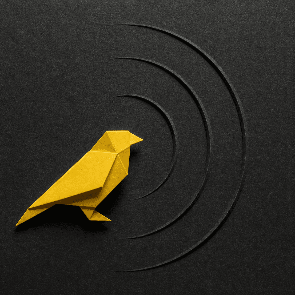 Yellow origami canary listening to a customer call